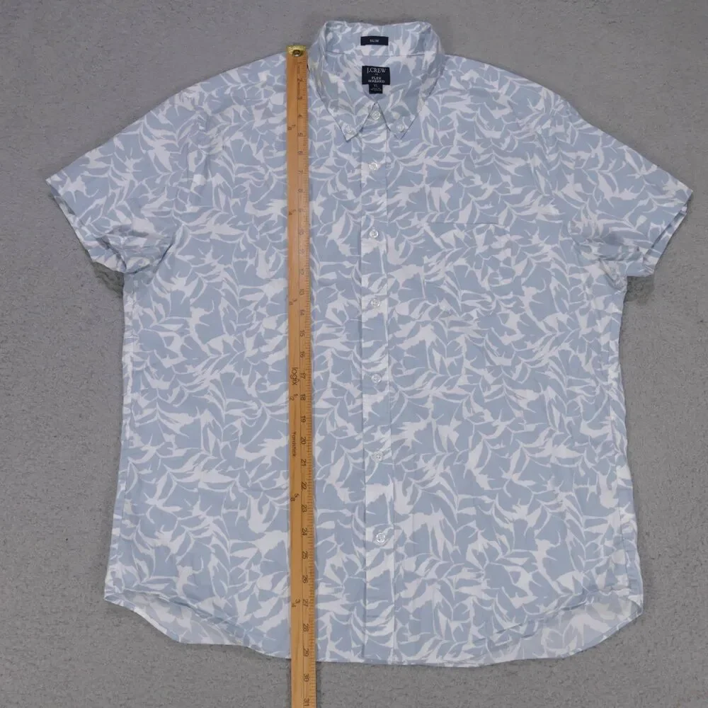 J Crew Floral Shirt Mens XL SLIM Gray Short Sleeve Button Down